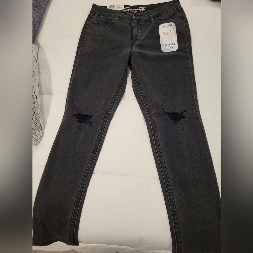 Seven7 Black Skinny Jeans Distressed Style